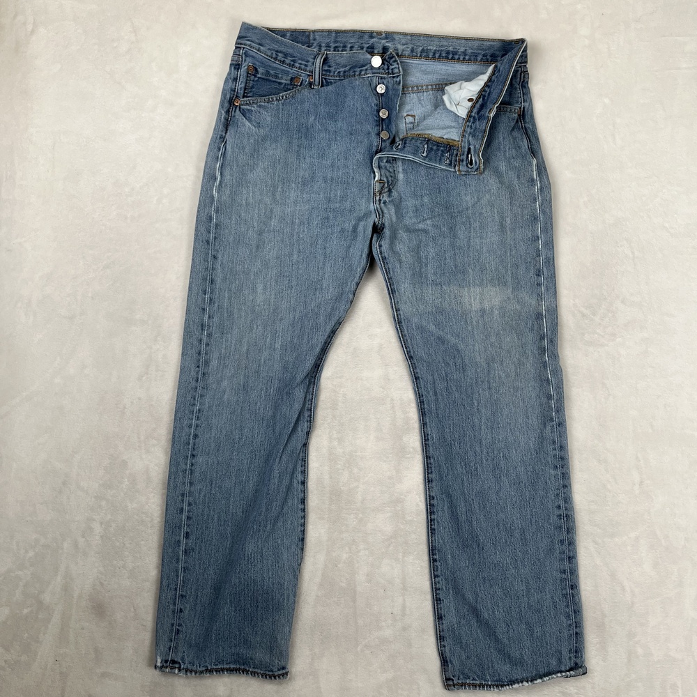 Levi's 501 Jeans Mens 36x30 Blue Straight Button Fly Denim Distressed READ